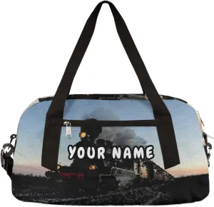 Steam Train Design Personalized Kids Duffel Bag for Girls Boys, Train Customized Name Dance Bag Overnight Small Duffel Bag Carry On Weekend Sports Gym Travel Bag for School Practice Gymnastics Ballet