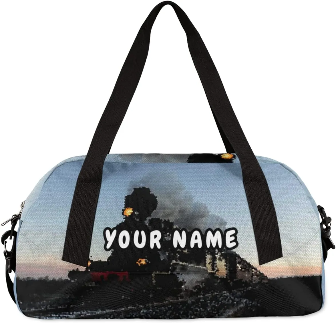 Steam Train Design Personalized Kids Duffel Bag for Girls Boys, Train Customized Name Dance Bag Overnight Small Duffel Bag Carry On Weekend Sports Gym Travel Bag for School Practice Gymnastics Ballet