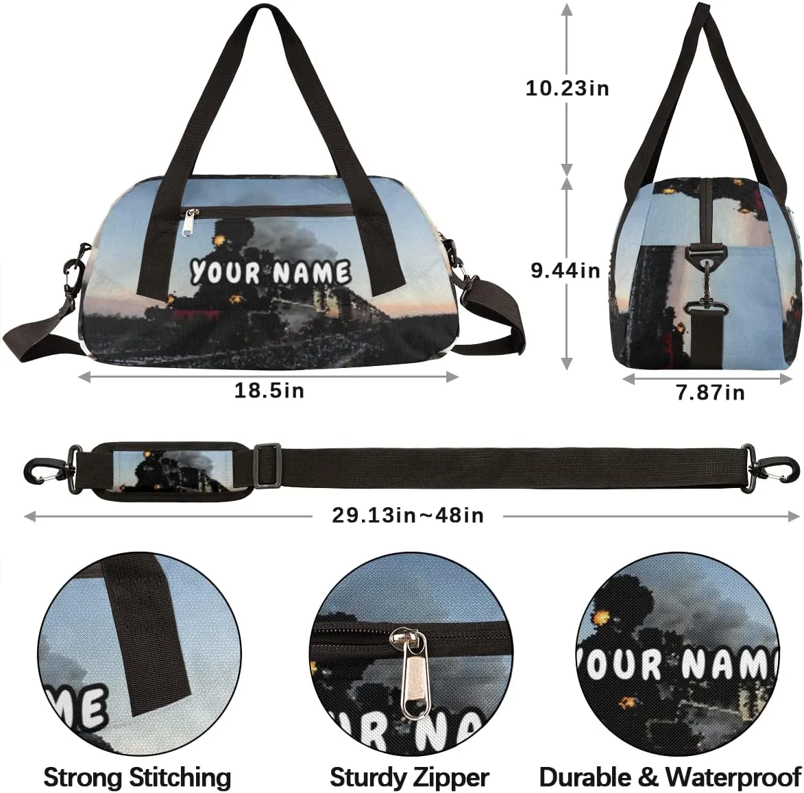 Steam Train Design Personalized Kids Duffel Bag for Girls Boys, Train Customized Name Dance Bag Overnight Small Duffel Bag Carry On Weekend Sports Gym Travel Bag for School Practice Gymnastics Ballet