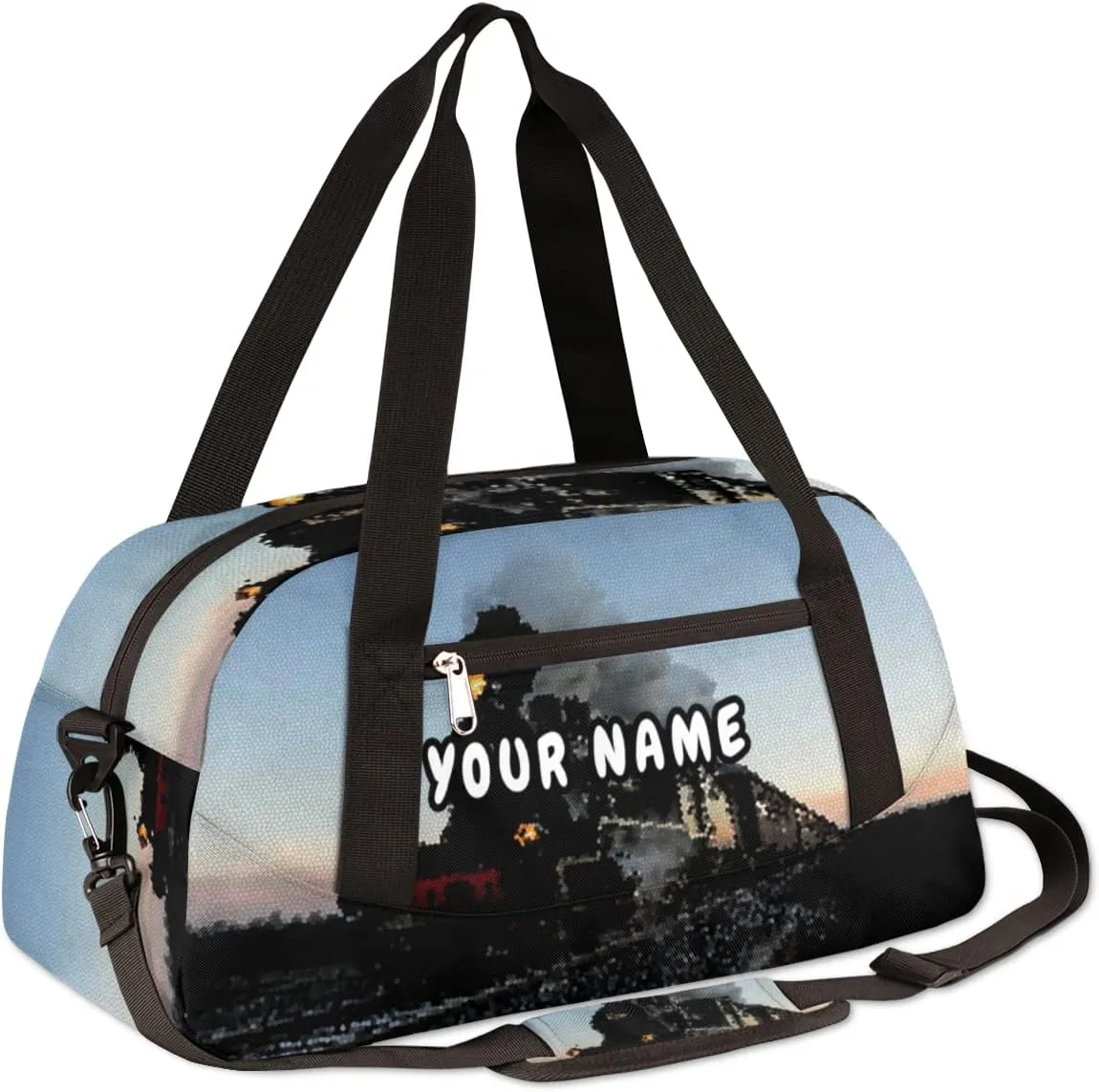 Steam Train Design Personalized Kids Duffel Bag for Girls Boys, Train Customized Name Dance Bag Overnight Small Duffel Bag Carry On Weekend Sports Gym Travel Bag for School Practice Gymnastics Ballet