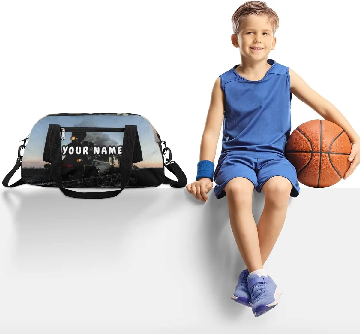 Steam Train Design Personalized Kids Duffel Bag for Girls Boys, Train Customized Name Dance Bag Overnight Small Duffel Bag Carry On Weekend Sports Gym Travel Bag for School Practice Gymnastics Ballet