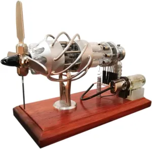 Stirling Engine Model Kit, Butane-Powered 16-Cylinder Swash Plate Hot Air Stirling Engine with Quartz Glass Cylinders & Metal Propeller for Physical Experiments Demonstration