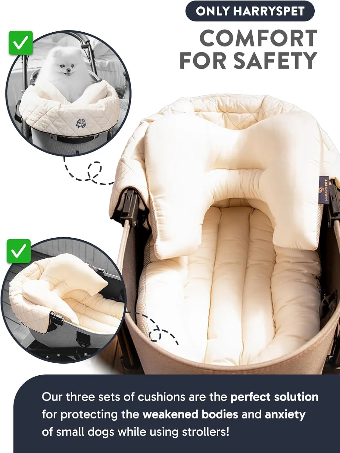 Stroller Cushion for Pets, Bolster, BerryMore Edition, Harryspet, Pet Pillows, Pet Strollers (Ivory Mint, Regular(12-15"))