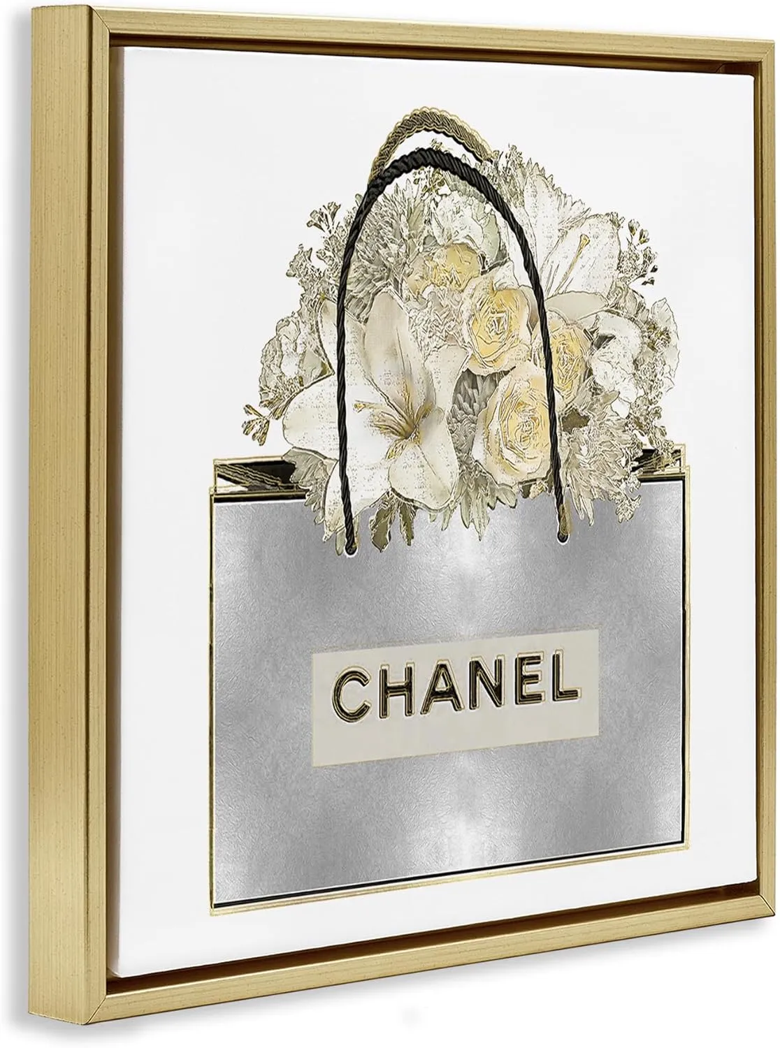 Stupell Industries Flowers in Silver Bag Gold Framed Floater Canvas Wall Art, design by Madeline Blake, 25 x 25