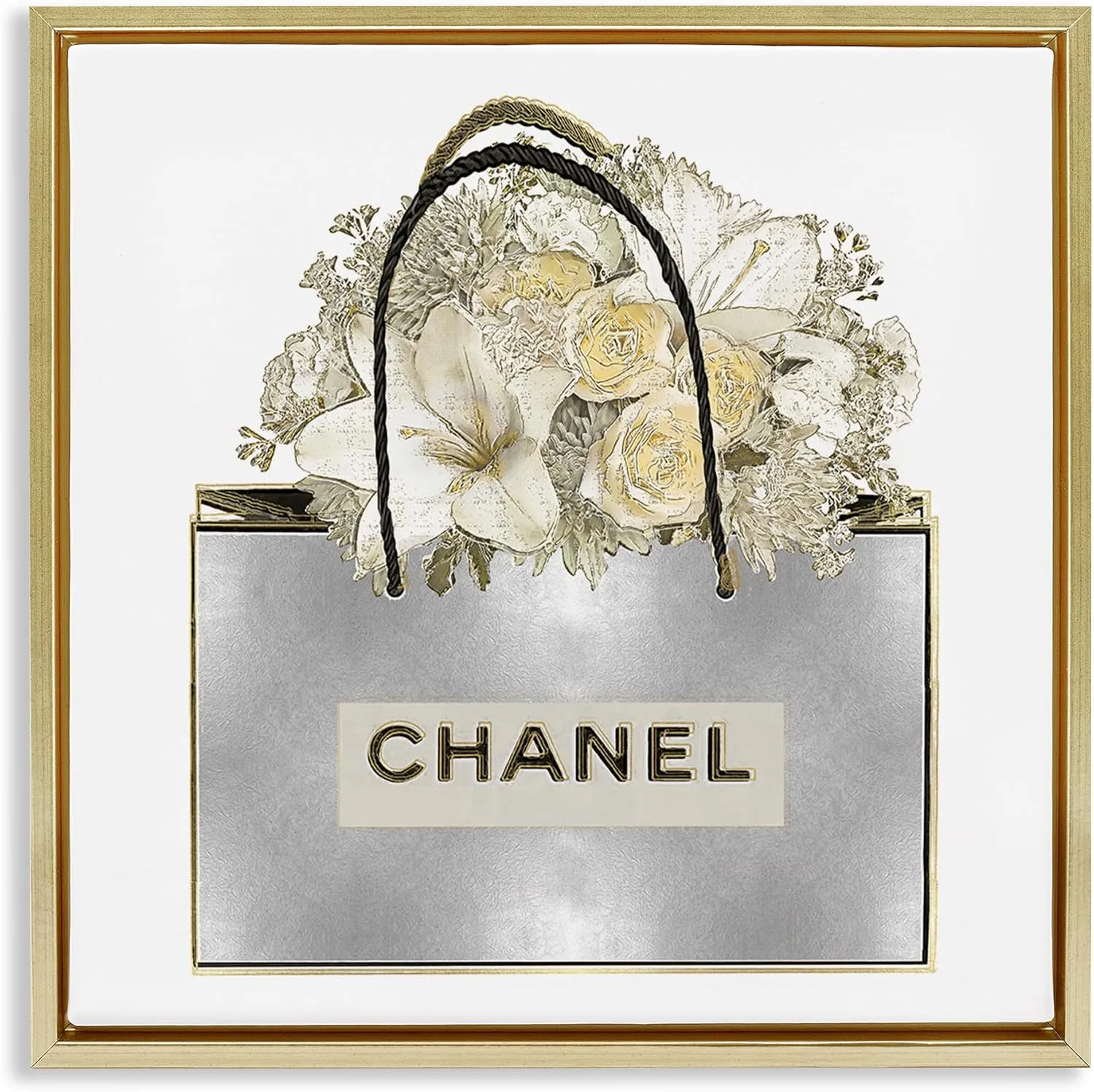 Stupell Industries Flowers in Silver Bag Gold Framed Floater Canvas Wall Art, design by Madeline Blake, 25 x 25