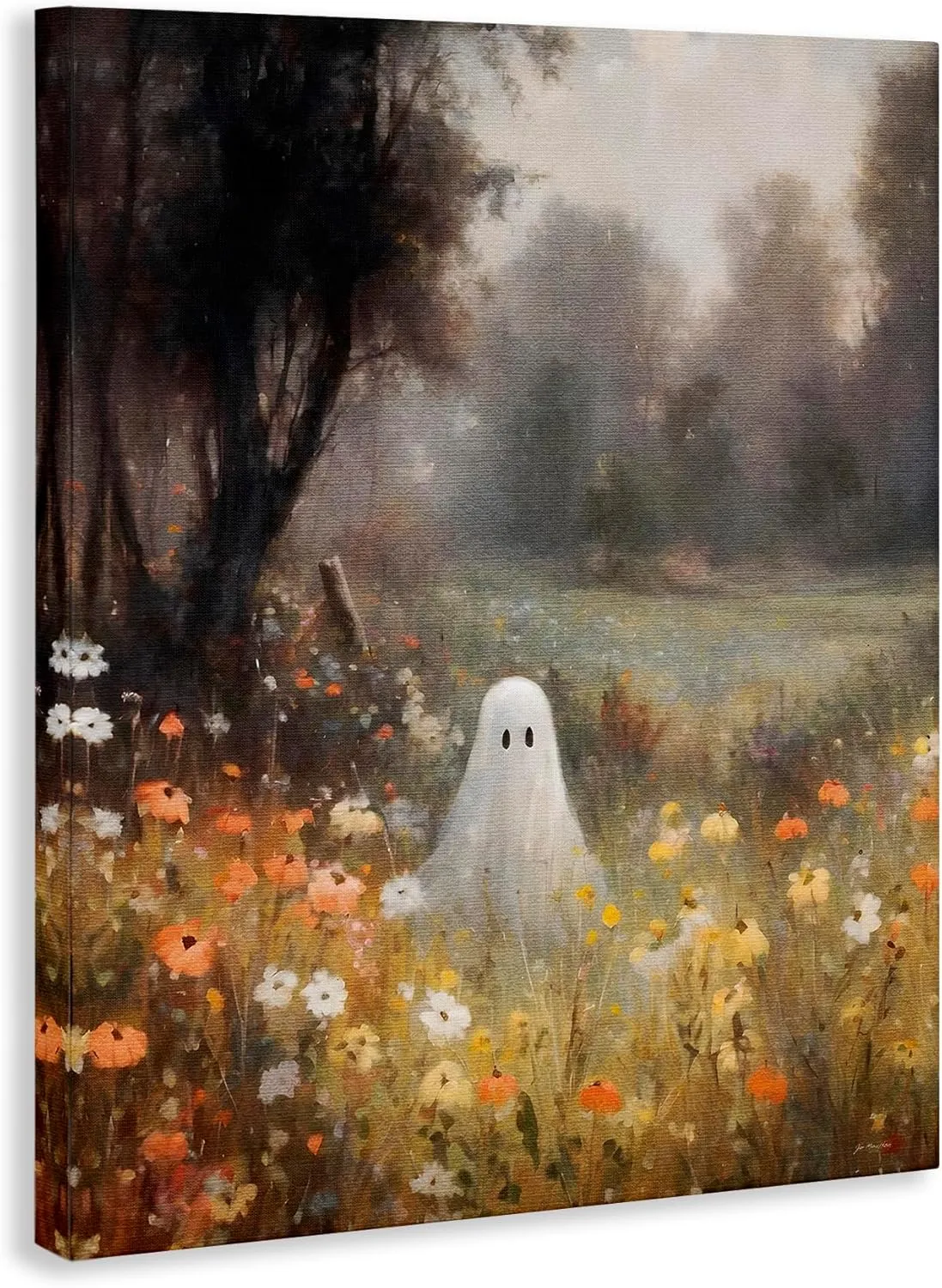 Stupell Industries Ghost in Peaceful Flower Meadow Canvas Wall Art Design by Jo Moulton, 16 x 20