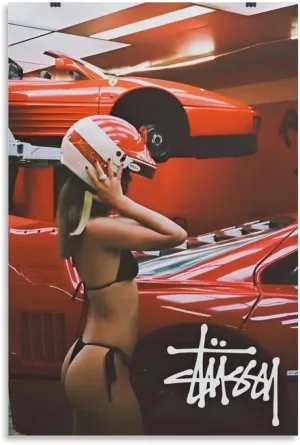 Stussy Car Poster Aesthetic Racer Woman Driver Vintage Room Decor Printed Gift Canvas Painting Posters And Prints Wall Art Pictures for Living Room Bedroom Decor 12x18inch(30x45cm) Unframe-style-1