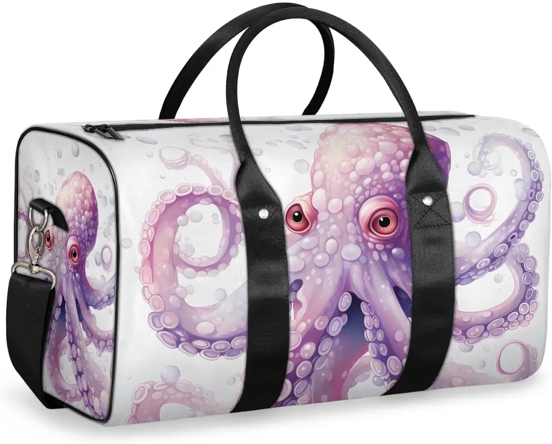 Stylish Octopus Pattern Travel Duffel Bag for Women Men Waterproof Foldable Overnight Weekender Bag Large Capacity Sports Gym Bag