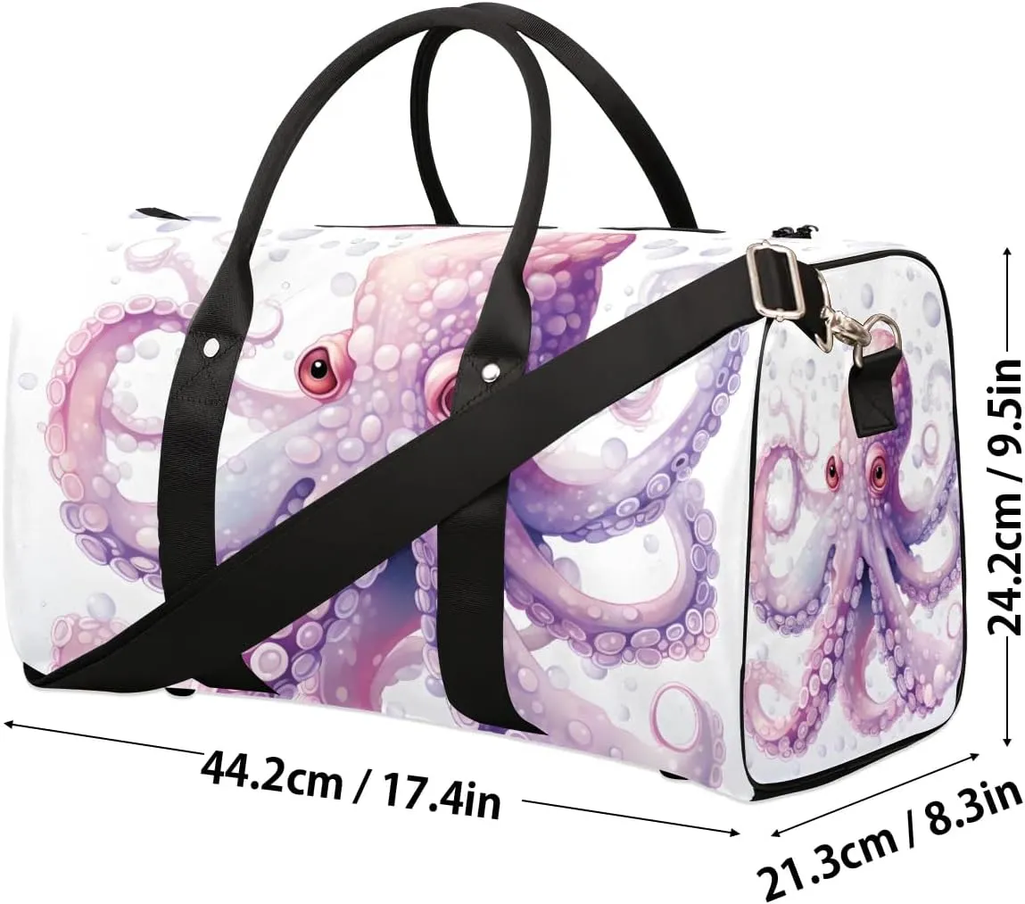 Stylish Octopus Pattern Travel Duffel Bag for Women Men Waterproof Foldable Overnight Weekender Bag Large Capacity Sports Gym Bag