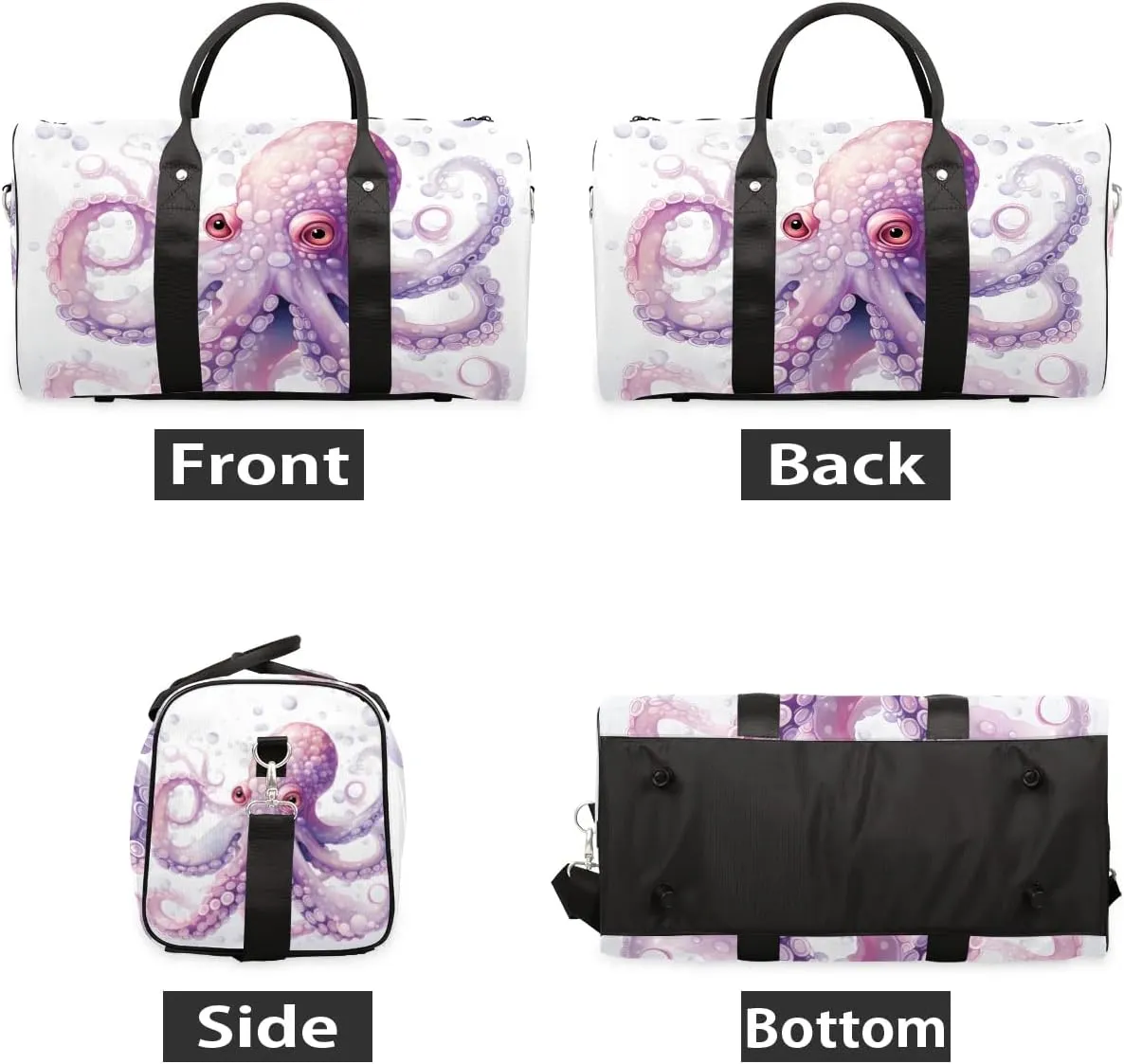 Stylish Octopus Pattern Travel Duffel Bag for Women Men Waterproof Foldable Overnight Weekender Bag Large Capacity Sports Gym Bag