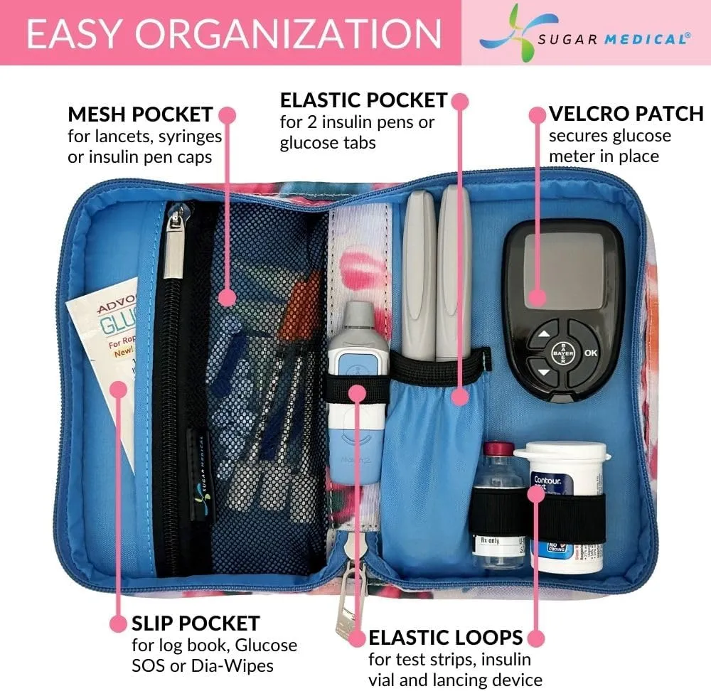 Sugar Medical Diabetes Supply Case | Medical Supplies Travel Bag | Glucose Meter Organizer | Diabetic Care Products | Glucometer Kit (Addison)