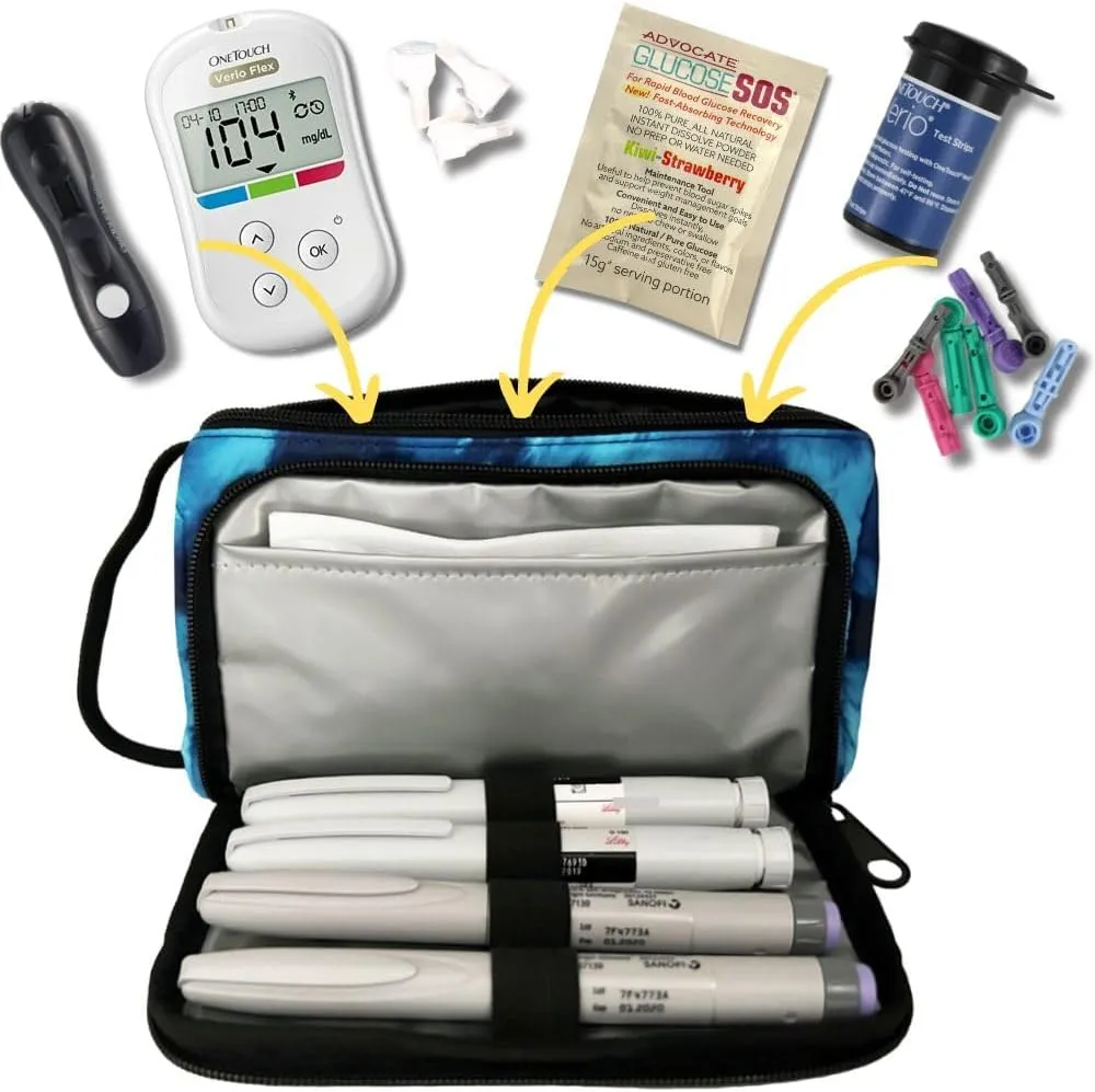 Sugar Medical Insulated Diabetes Insulin Pen Case Organizer – Diabetic Travel Bag for Insulin Pens, Glucose Meter & Supplies with Ice Pack (Waves)