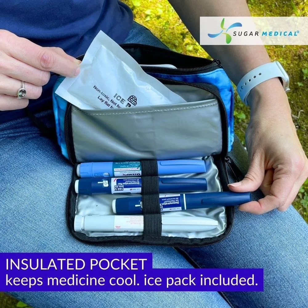 Sugar Medical Insulated Diabetes Insulin Pen Case Organizer – Diabetic Travel Bag for Insulin Pens, Glucose Meter & Supplies with Ice Pack (Waves)