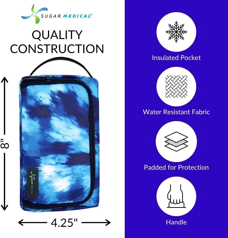 Sugar Medical Insulated Diabetes Insulin Pen Case Organizer – Diabetic Travel Bag for Insulin Pens, Glucose Meter & Supplies with Ice Pack (Waves)
