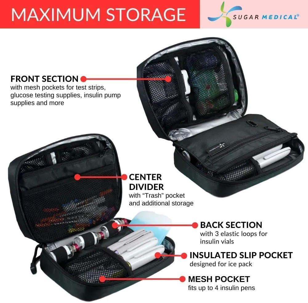 Sugar Medical Insulated Diabetes Organizer | Diabetes Supply Case | Diabetic Care Products | Diabetic Supplies Travel Case | Insulin Pen Case | Glucose Meter Case