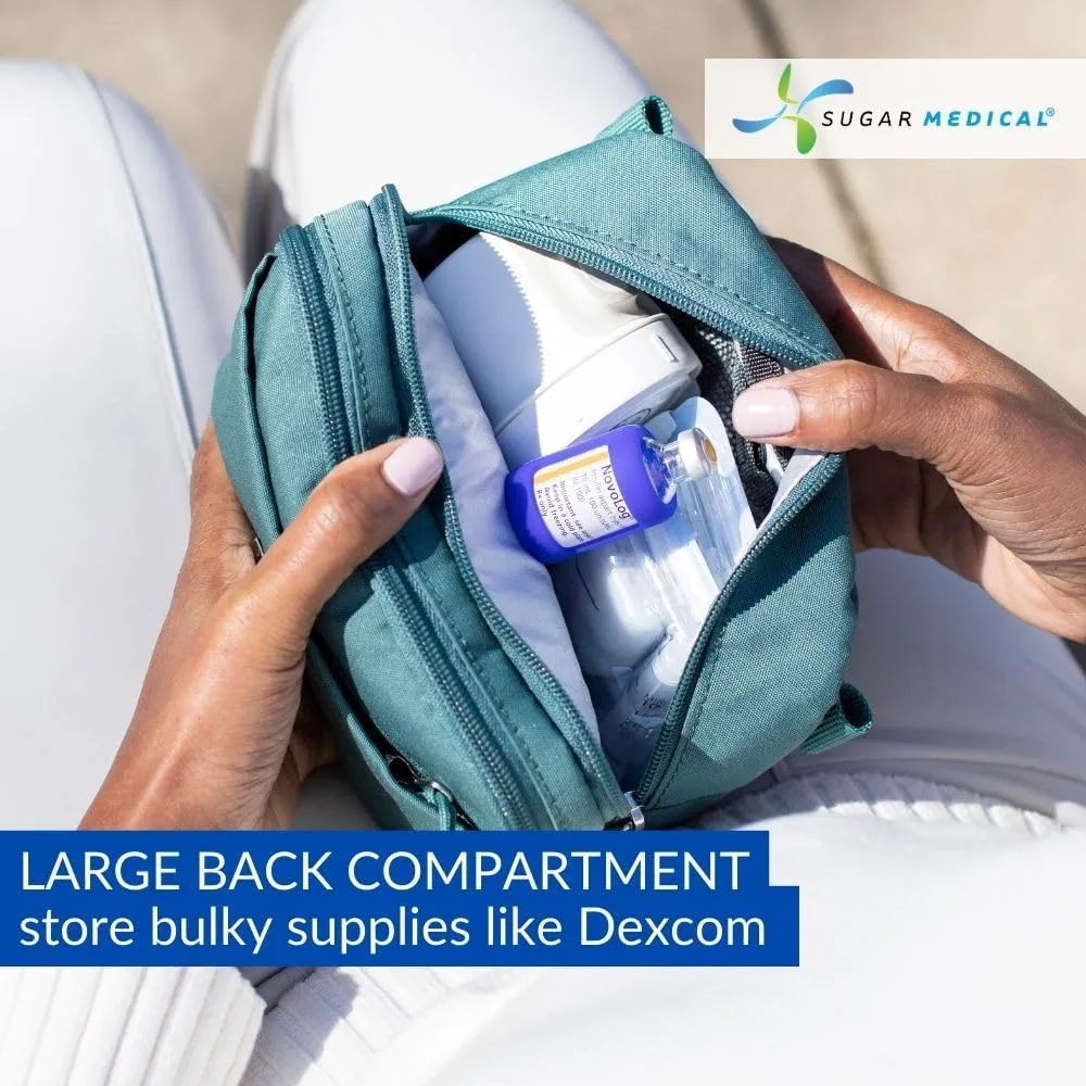 Sugar Medical Insulated Diabetes Supply Bag – Glucose Meter Case & Diabetic Organizer | Crossbody or Belt Bag for Insulin, Test Strips, Lancets & More. (Pine)