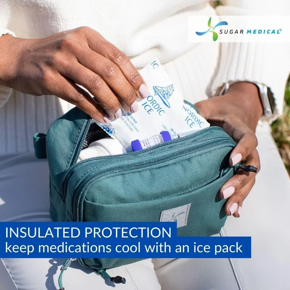 Sugar Medical Insulated Diabetes Supply Bag – Glucose Meter Case & Diabetic Organizer | Crossbody or Belt Bag for Insulin, Test Strips, Lancets & More. (Pine)