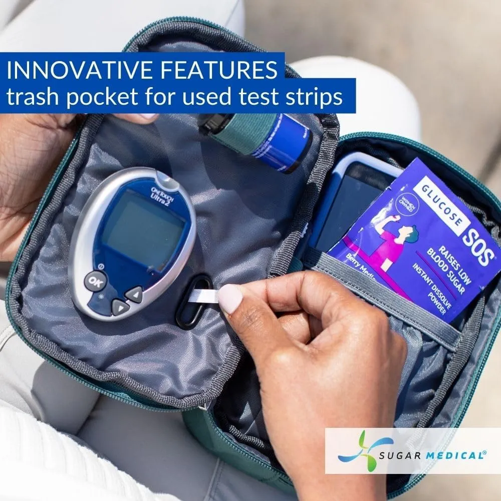 Sugar Medical Insulated Diabetes Supply Bag – Glucose Meter Case & Diabetic Organizer | Crossbody or Belt Bag for Insulin, Test Strips, Lancets & More. (Pine)