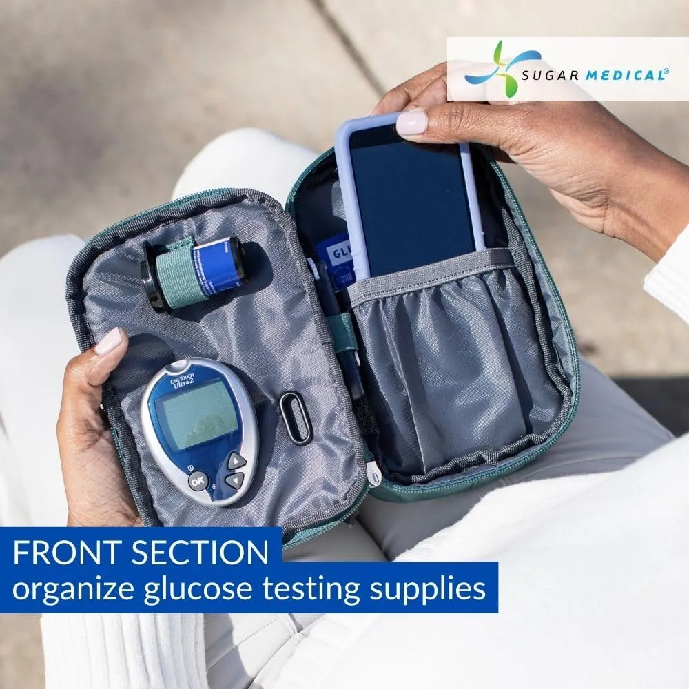Sugar Medical Insulated Diabetes Supply Bag – Glucose Meter Case & Diabetic Organizer | Crossbody or Belt Bag for Insulin, Test Strips, Lancets & More. (Pine)