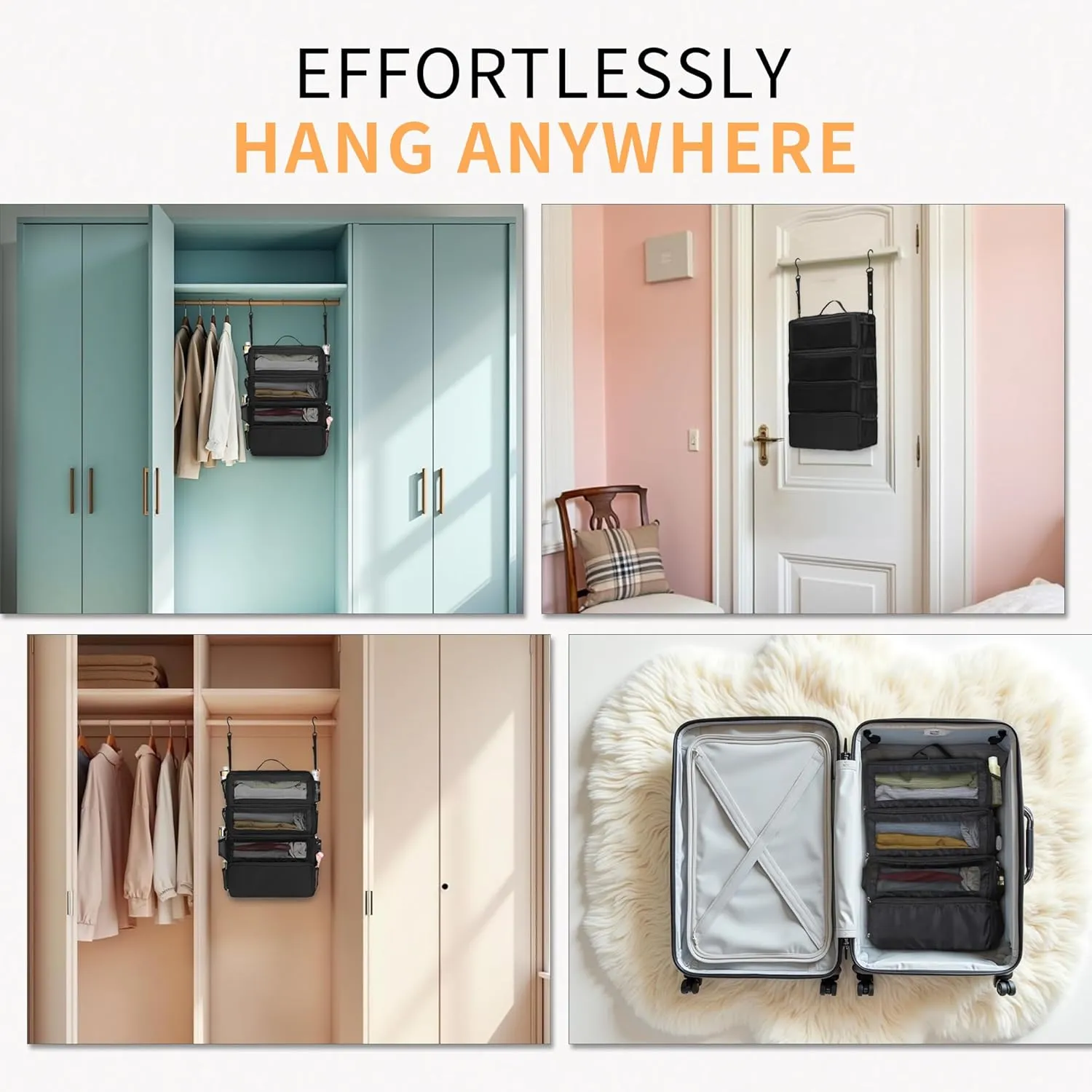 Suitcase Organizer Travel Bags Organizer for Luggage Compression Hanging Packing Cubes for Travel Carry on Closet (Bag Only)