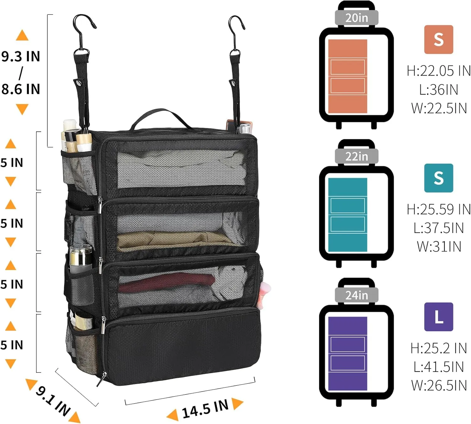 Suitcase Organizer Travel Bags Organizer for Luggage Compression Hanging Packing Cubes for Travel Carry on Closet (Bag Only)
