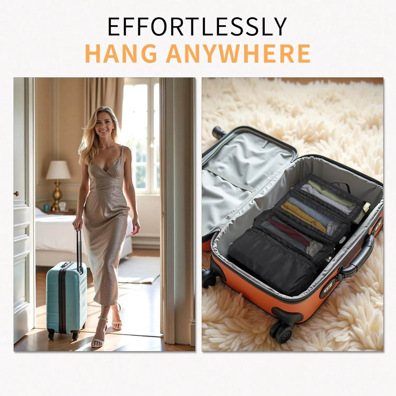 Suitcase Organizer Travel Bags Organizer for Luggage Compression Hanging Packing Cubes for Travel Carry on Closet (Bag Only)