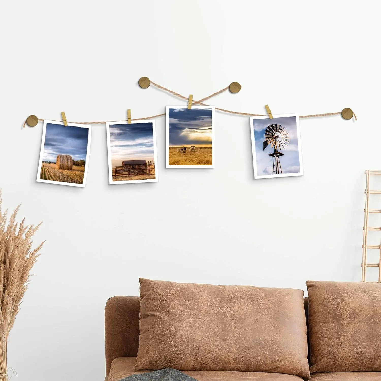 Sunset Countryside Farm Landscape Pictures Wall Art Decor Set of 4 Rustic Farmhouse Windmill Barn Straw Bales Scene Photograph Sheep Prints Unframed 8x10 Inch