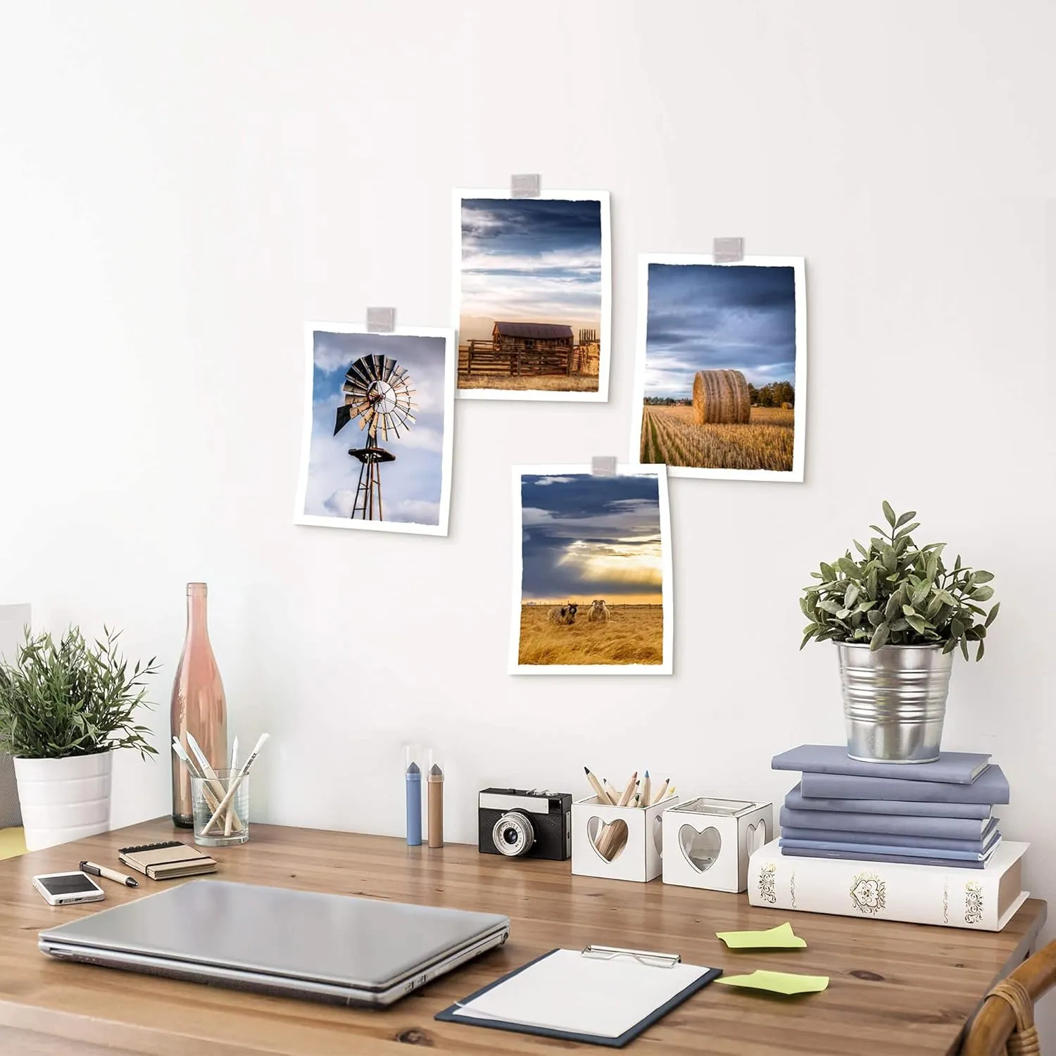 Sunset Countryside Farm Landscape Pictures Wall Art Decor Set of 4 Rustic Farmhouse Windmill Barn Straw Bales Scene Photograph Sheep Prints Unframed 8x10 Inch