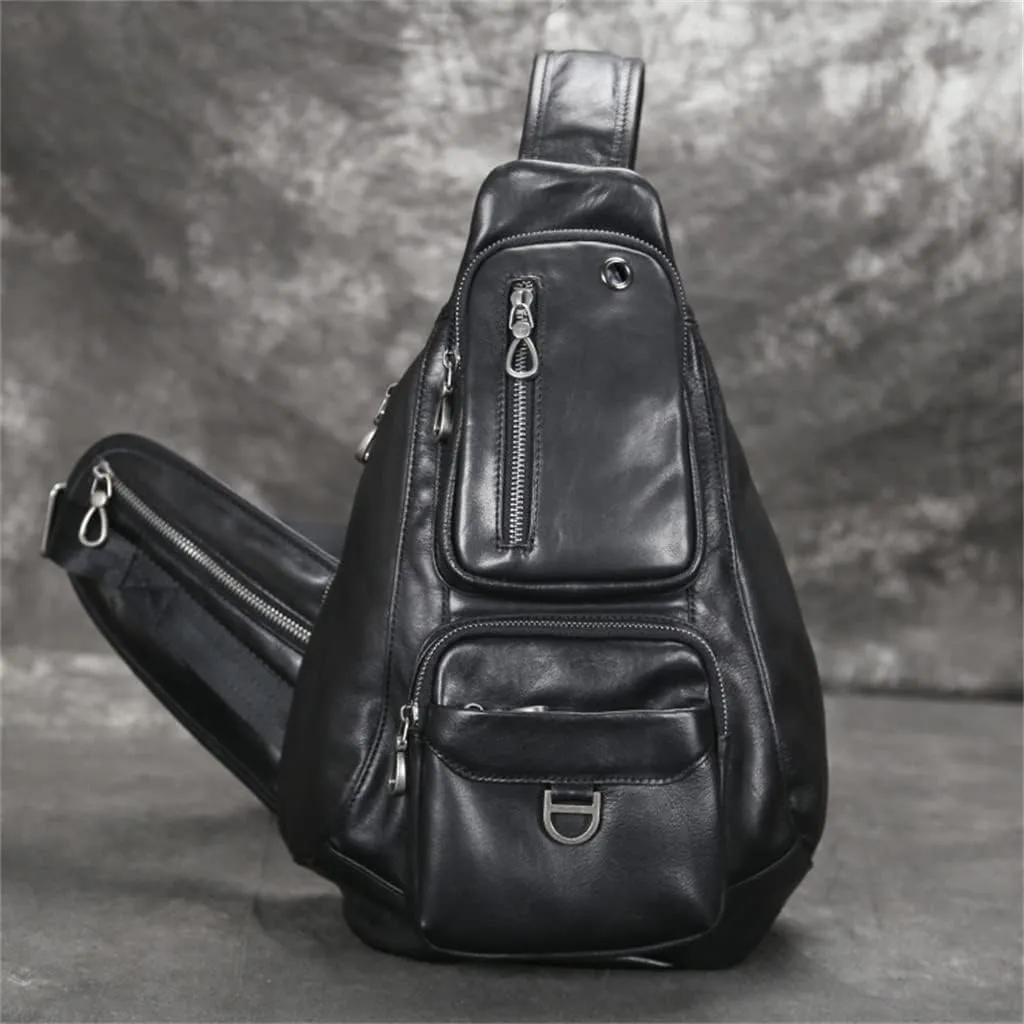 Super Soft Leather Men's Chest Bag Multi-functional Men's -shoulder Bao Layer Cowhide Crossbody Bag