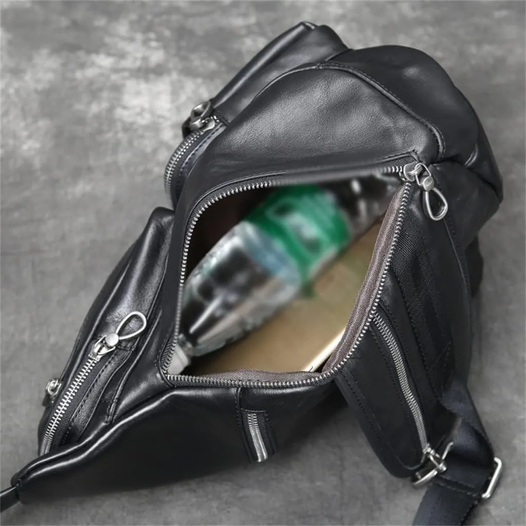 Super Soft Leather Men's Chest Bag Multi-functional Men's -shoulder Bao Layer Cowhide Crossbody Bag