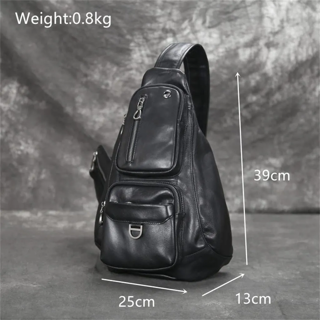 Super Soft Leather Men's Chest Bag Multi-functional Men's -shoulder Bao Layer Cowhide Crossbody Bag