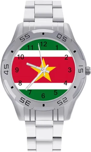 Surinam Flag Surinamian Simple Stainless Steel Band Business Watch Dress Wrist Unique Luxury Work Casual Waterproof Watches