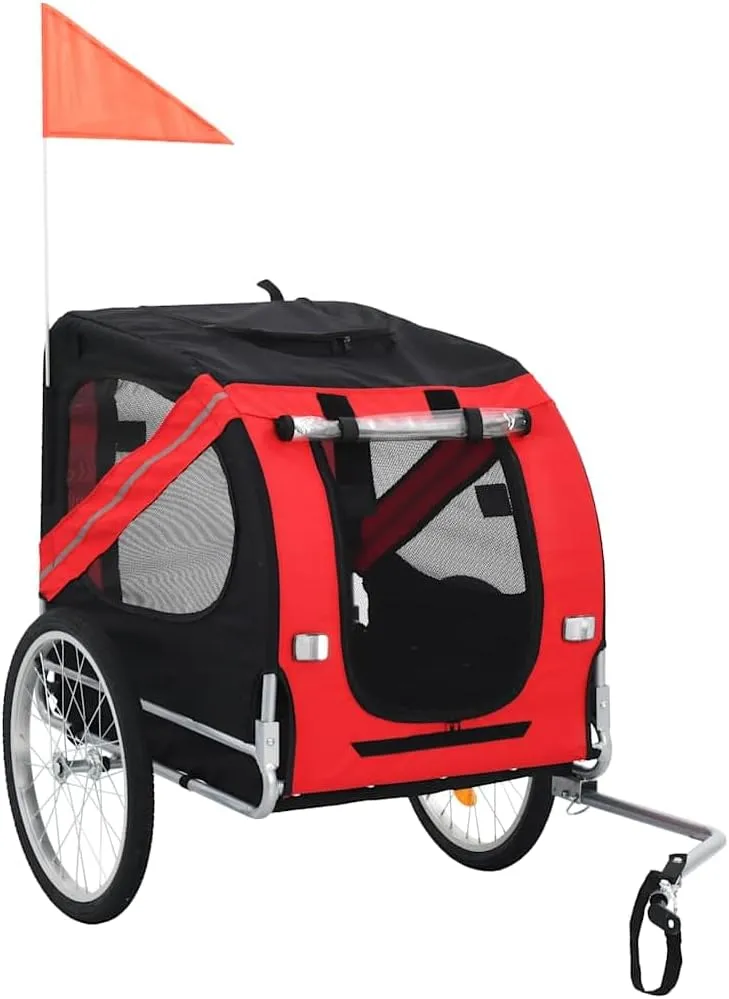 SVRCK Durable Red and Black Pet Bike Trailer with Quick-Release Hitch, Foldable Design, Safety Features