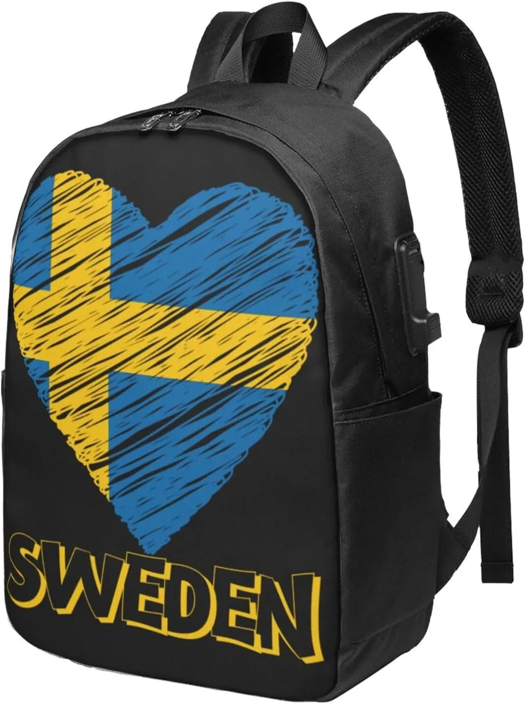 Swedish Sweden Flag Heart Laptop Backpacks Travel Backpack Casual Business Daypack Sport Rucksack Computer Bag Fits up to 17 Inch Notebook with USB Port
