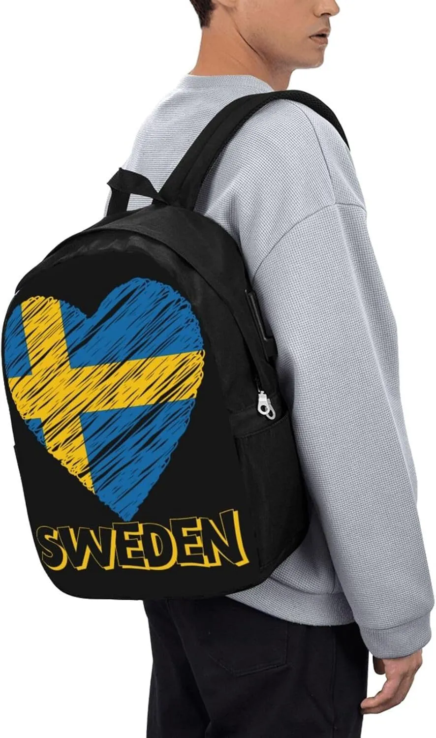 Swedish Sweden Flag Heart Laptop Backpacks Travel Backpack Casual Business Daypack Sport Rucksack Computer Bag Fits up to 17 Inch Notebook with USB Port
