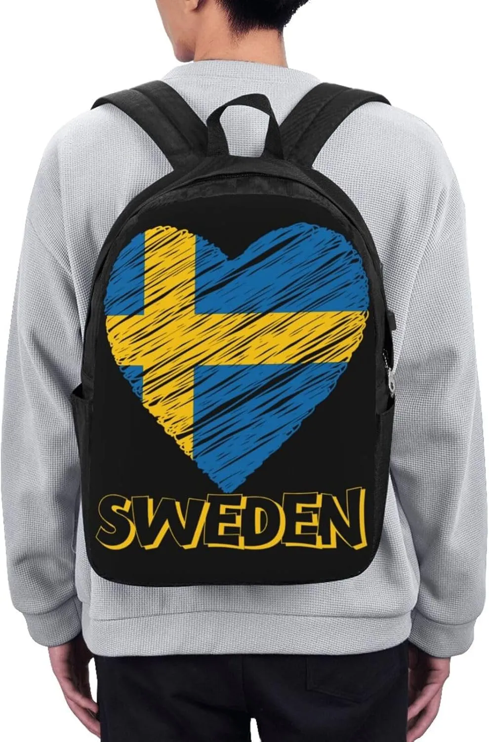 Swedish Sweden Flag Heart Laptop Backpacks Travel Backpack Casual Business Daypack Sport Rucksack Computer Bag Fits up to 17 Inch Notebook with USB Port