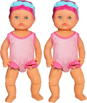 Swimming Baby Doll with Movable Joint 2Pcs Battery Powered Interactive Cute Realistic Waterproof Baby Doll with Detachable Suit for Pool Bathtub, Not Include Battery.