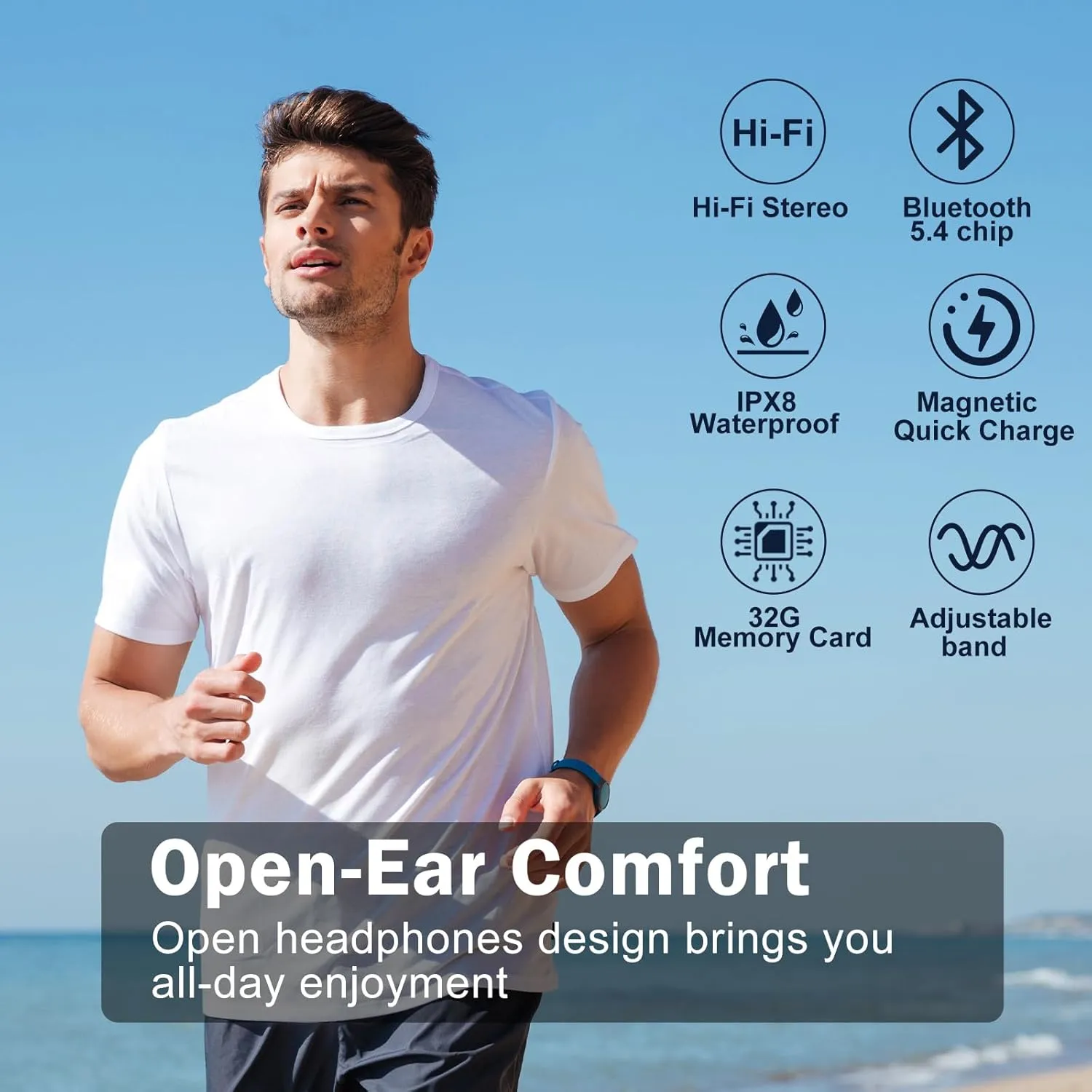 Swimming Headphones-Bone Conduction Headphones, IP68 Waterproof Open Earphones, Bluetooth 5.4 Underwater Sport Earbuds with 32 GB MP3 Memory for Swimming, Running, Cycling, Gym-Gray