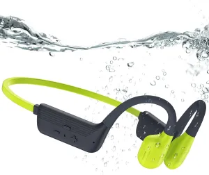Swimming Headphones, IP68 Waterproof Bone Conduction Headphones with 32GB Memory, Bluetooth 5.4 Open Earphones, Wireless Underwater Earbuds for Swimming, Running, Sports（Chartreuse）