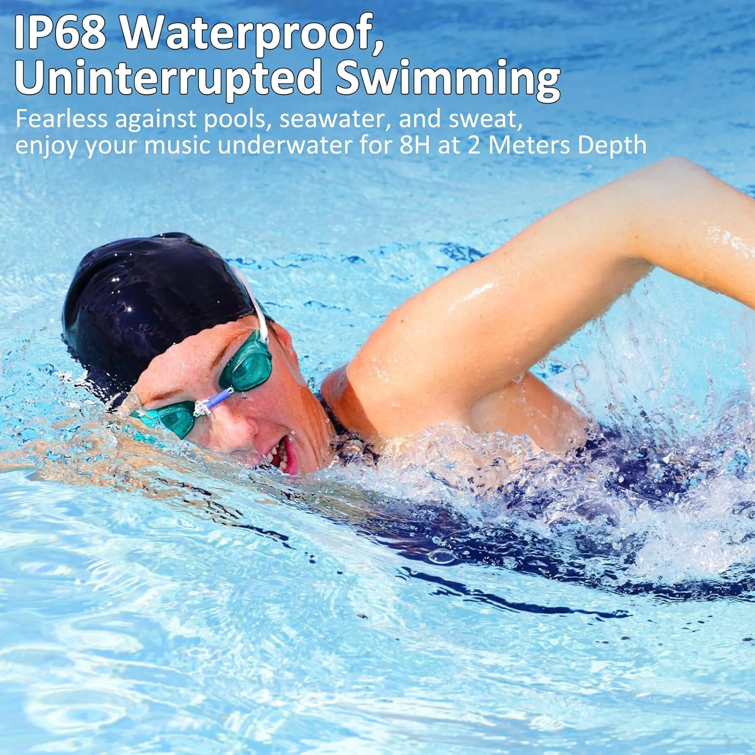 Swimming Headphones, IP68 Waterproof Bone Conduction Headphones with 32GB Memory, Bluetooth 5.4 Open Earphones, Wireless Underwater Earbuds for Swimming, Running, Sports（Chartreuse）