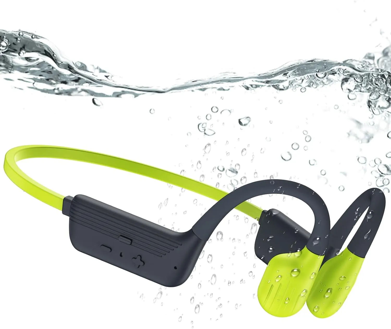 Swimming Headphones, IP68 Waterproof Bone Conduction Headphones with 32GB Memory, Bluetooth 5.4 Open Earphones, Wireless Underwater Earbuds for Swimming, Running, Sports（Chartreuse）