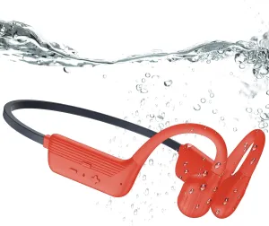 Swimming Headphones, IP68 Waterproof Bone Conduction Headphones with 32GB Memory, Bluetooth 5.4 Open Earphones, Wireless Underwater Earbuds for Swimming, Running, Sports（Orange）