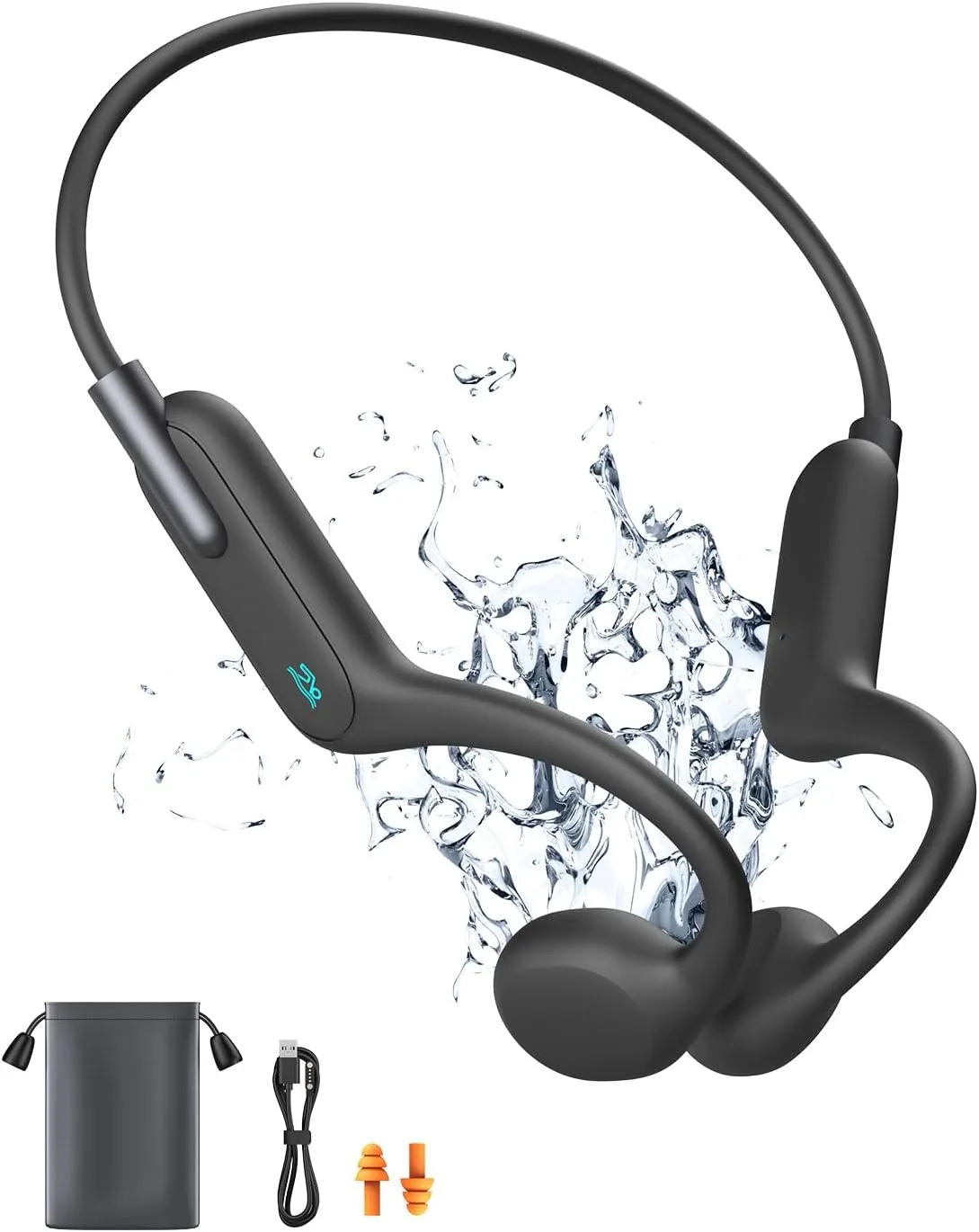Swimming Headphones,Bone Conduction Headphones Bluetooth Wireless Open Ear Waterproof & Lightweight Long Battery Life,Black