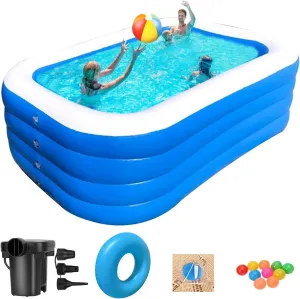 Swimming Pool GooMood Inflatable Pool, 71” x 51” x 28” Above Ground Pool, Large Size Thickened Blow Up Swimming Pools Play Center for Kids Children Family Outdoor Garden Garden Lawn Backyard