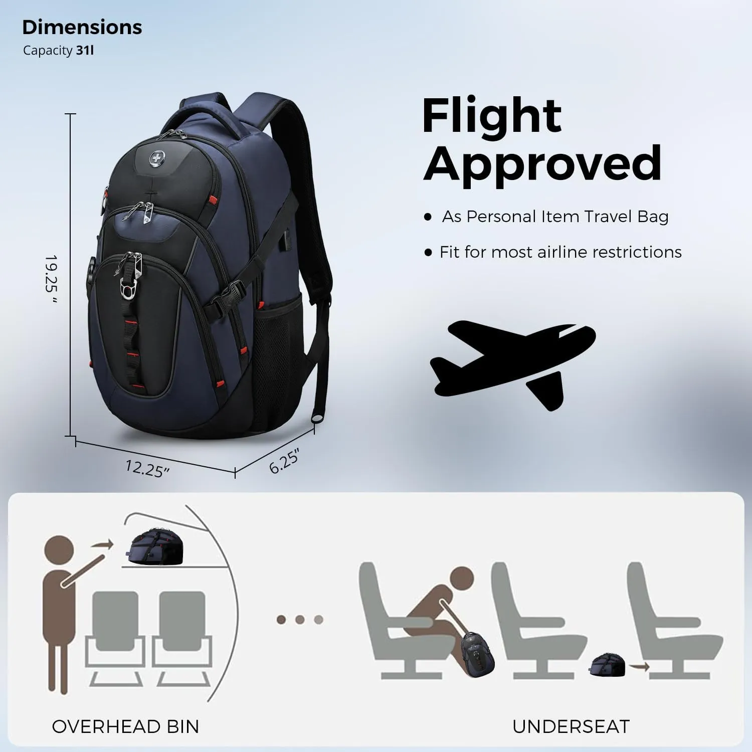 Swissdigital Design Men Business Backpack with Smart USB Charging Port Travel Backpack Fits 15.6 inches laptops（SD803-12）