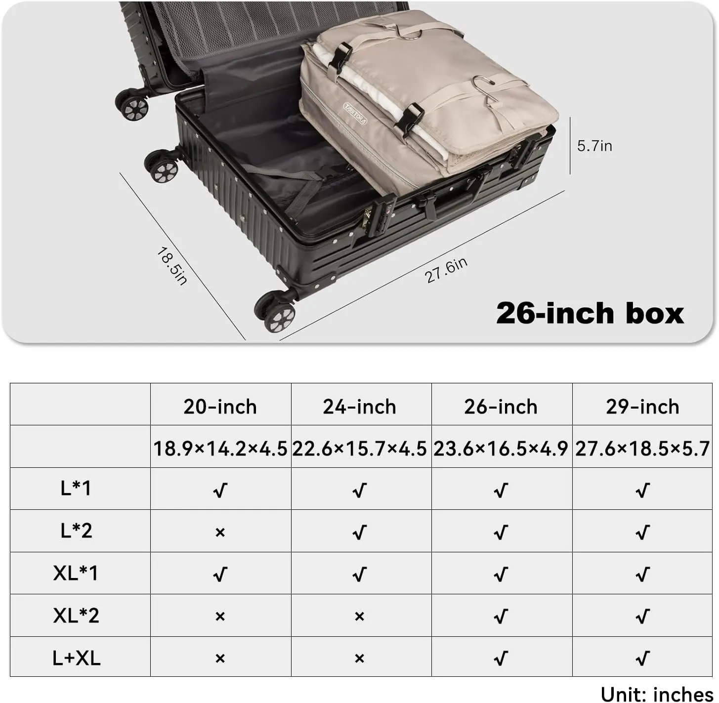 TABITORA Portable Hanging Travel Shelves Bag Packing Cube Organizer Suitcase Storage Large Capacity