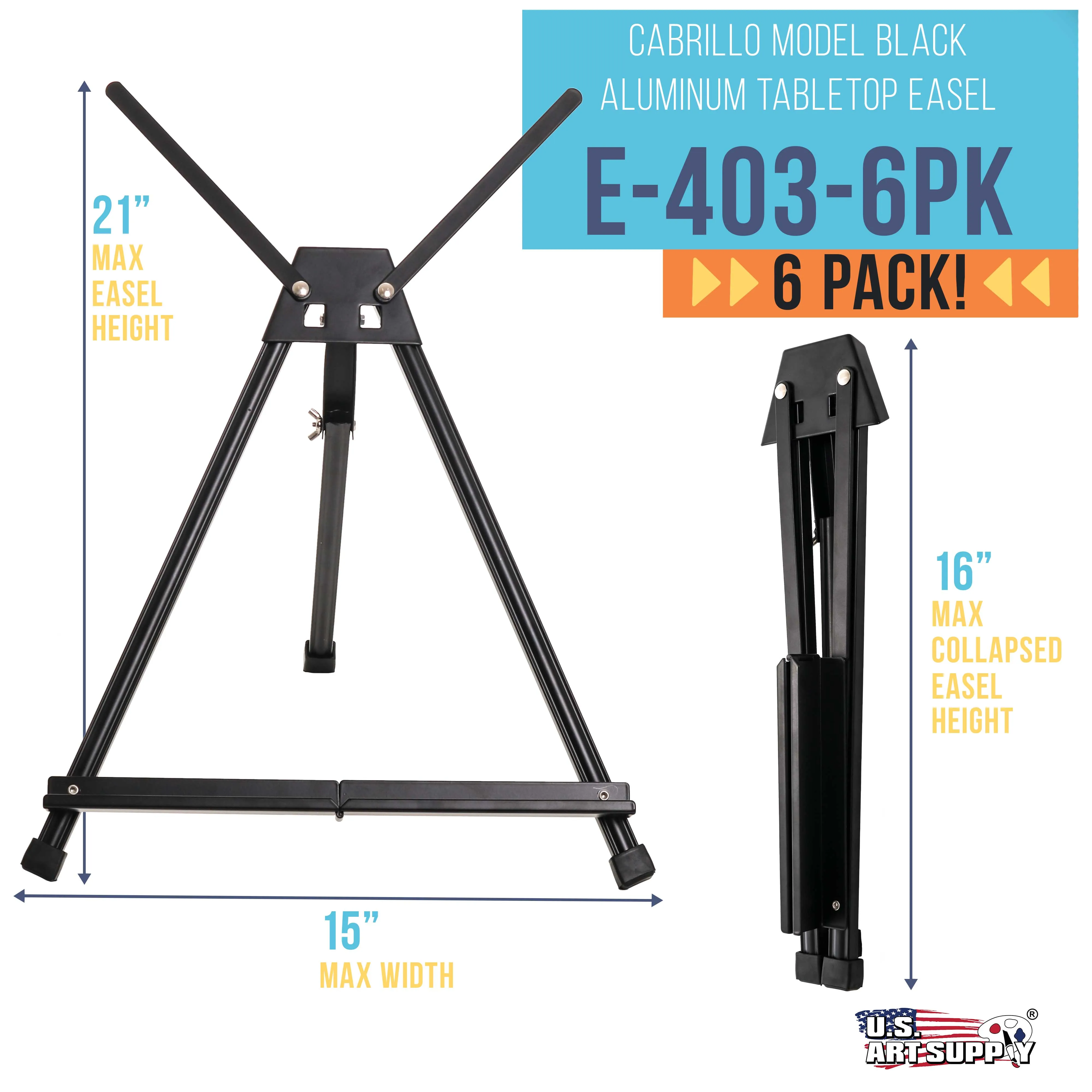 Tabletop Easel for Painting - 15" to 21" Adjustable Metal Painting Easel - Portable Art Easels (Pack of 6) for Display Table Stand - Canvas, Whiteboards, Posters, Signs, Drawings