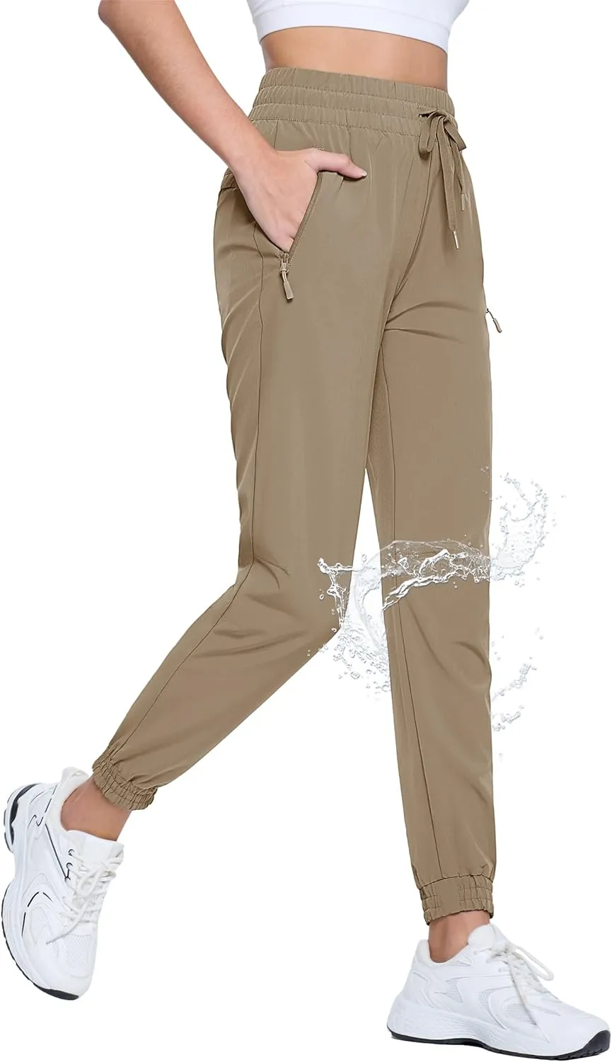 TACVASEN Women's Joggers Lightweight Quick Dry Hiking Pants with Pockets Athletic Travel Workout Summer Water Resistant