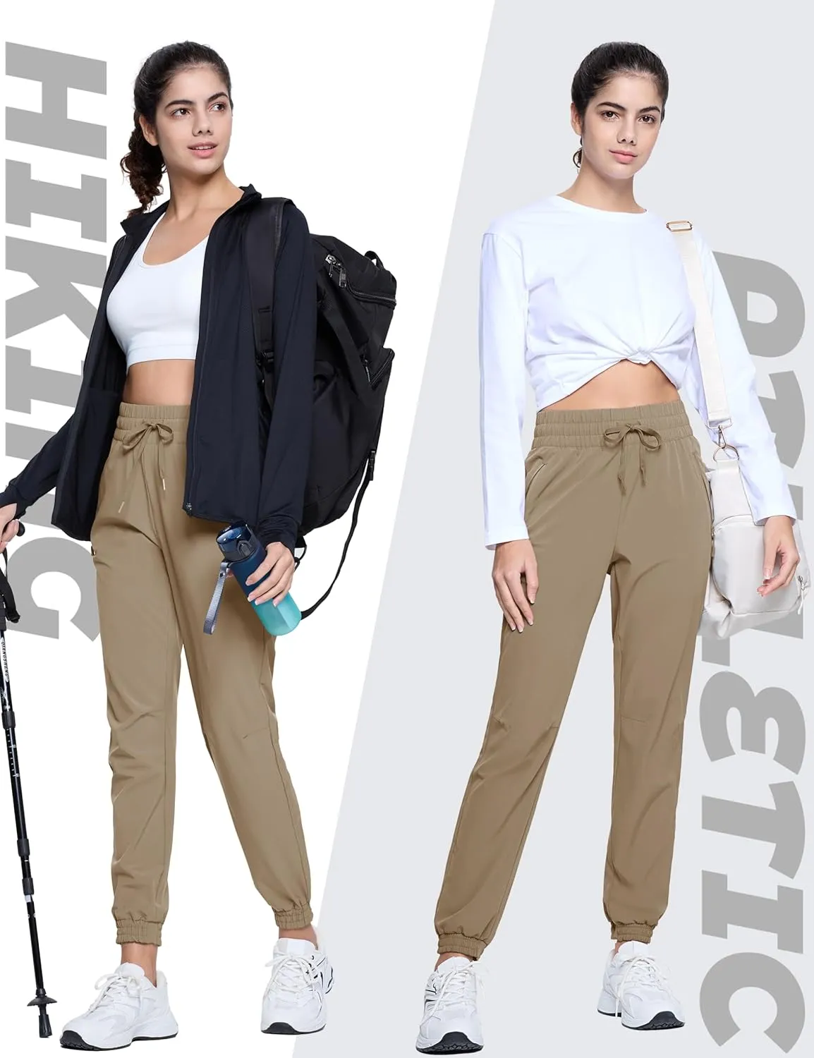 TACVASEN Women's Joggers Lightweight Quick Dry Hiking Pants with Pockets Athletic Travel Workout Summer Water Resistant