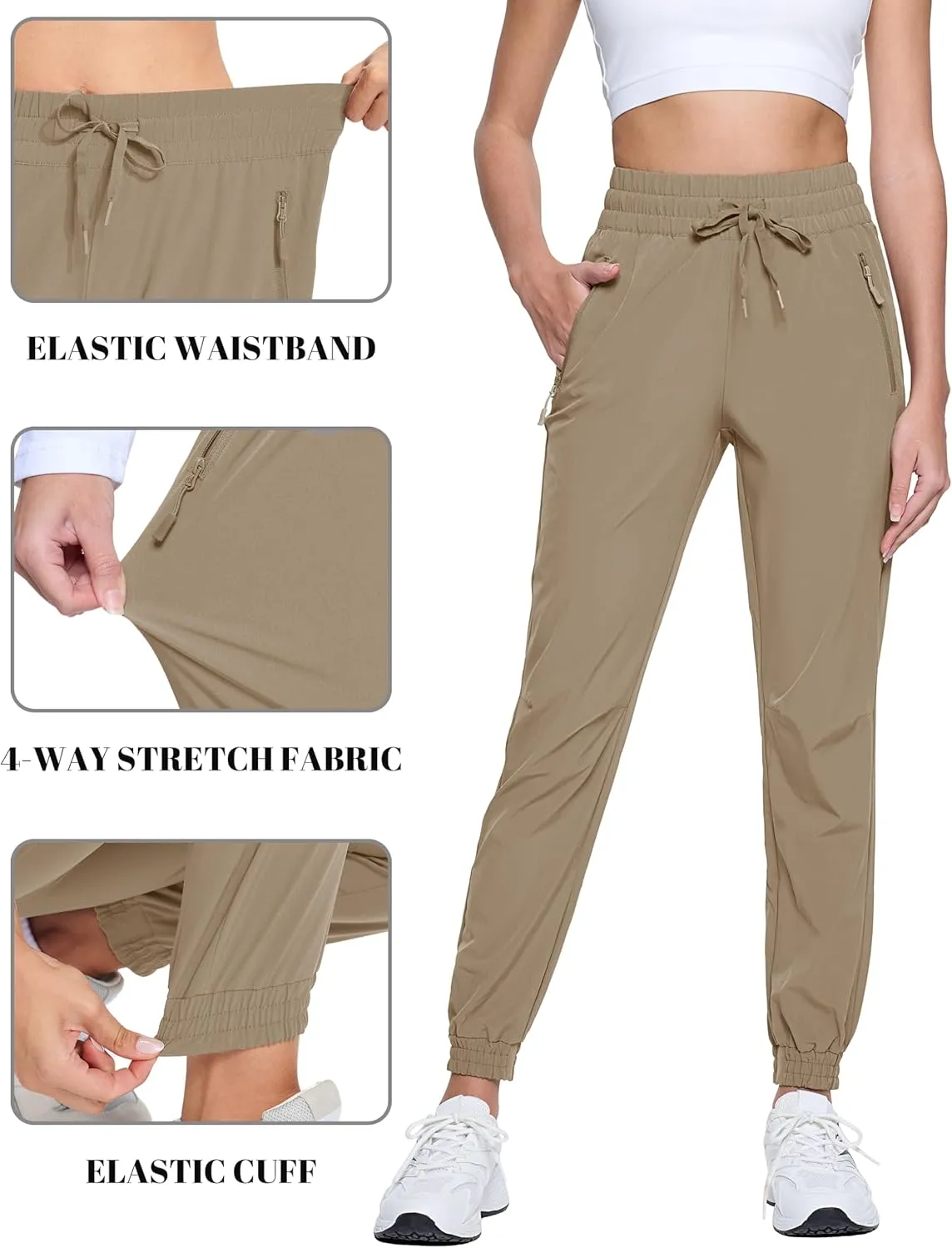 TACVASEN Women's Joggers Lightweight Quick Dry Hiking Pants with Pockets Athletic Travel Workout Summer Water Resistant